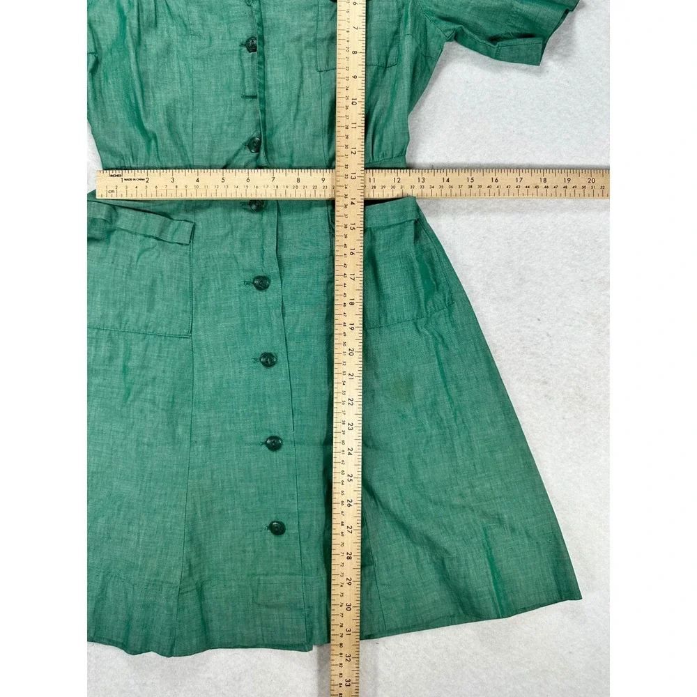 Vintage Girl Scouts USA Official Uniform Dress Green Short Sleeve Kids Pockets